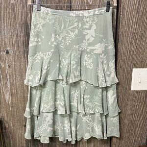 Banana Republic Sage Green Floral Tiered Ruffle Skirt